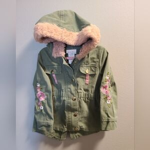(3/$10) 3T Girls, Little Lass, Green Embroidered Flower Jean Jacket